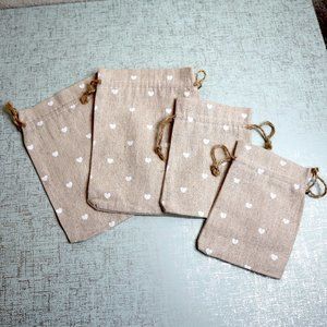 Heart Burlap Bags 4 Hearts Cute Kawaii Calendar Twine Tan
